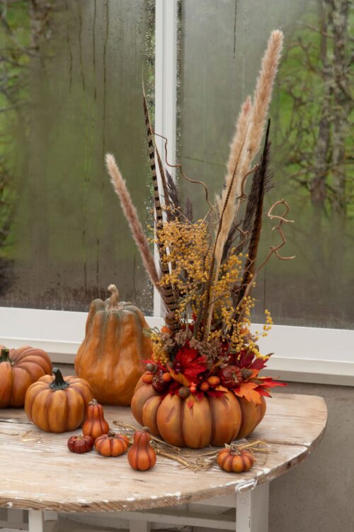 Dekorationspumpa mini orange 5x8 cm – höstdekoration