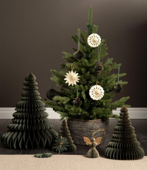 Handgjord pappersgran med gulddetaljer 50 cm