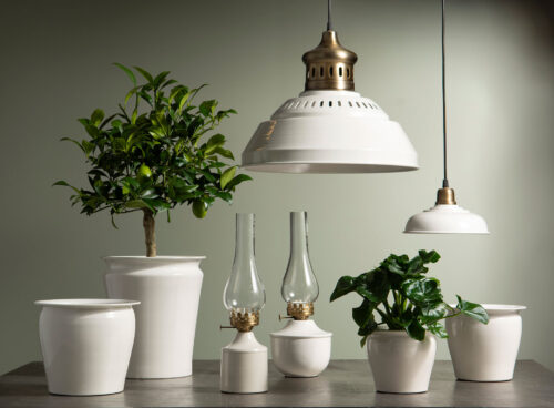 Värmeljuslykta Iris emalj shell 35 cm vit