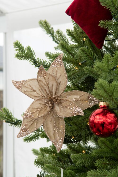 Dekorativ sammetsblomma med clips 21 cm guld