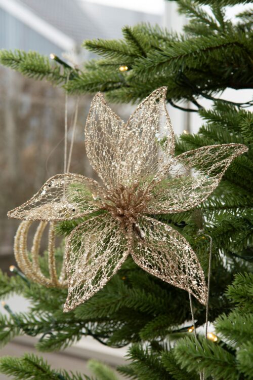 Dekorativ blomma i guld med clips 21 cm