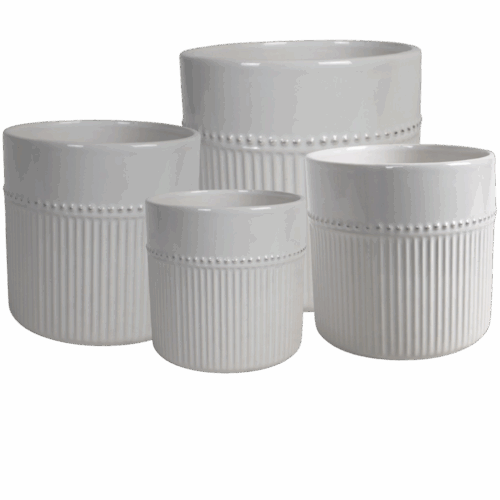 Set med fyra keramikkrukor vit 17x16 cm med räfflad design