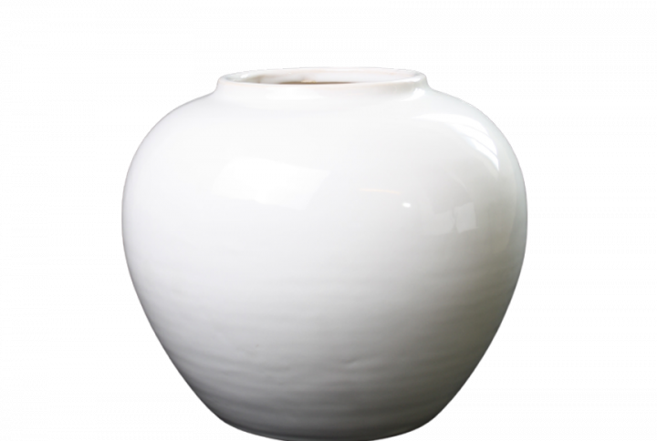 Låg vit vas i glaserad keramik, 24x20 cm