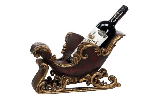 Vinhållare formad som släde, 30 cm.