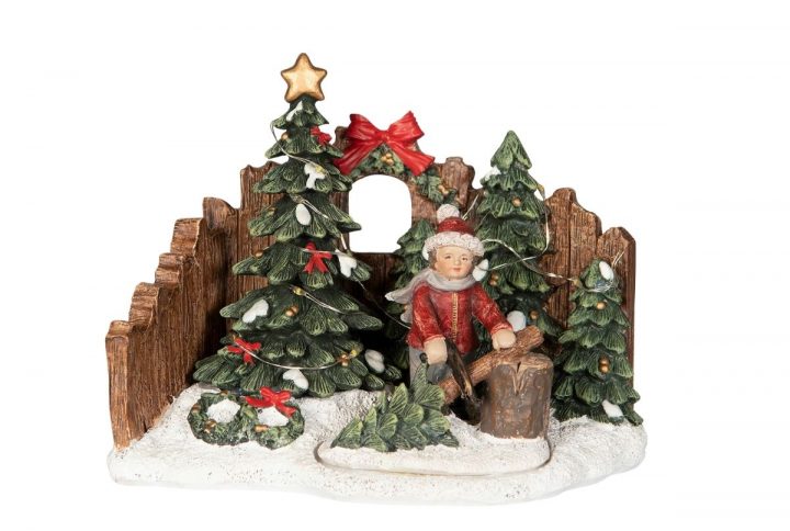 Dekoration med julgranar och LED-ljus, 14 cm.