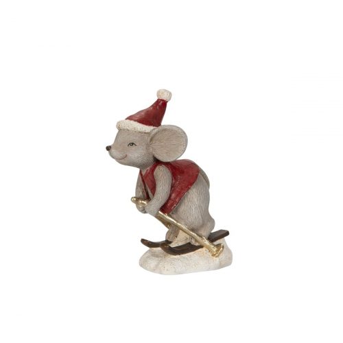 Skidåkande mus i poly, 10 cm.