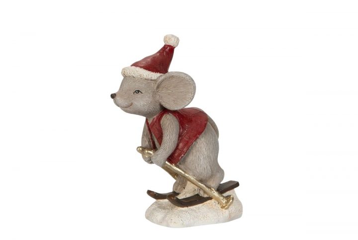 Skidåkande mus i poly, 10 cm.