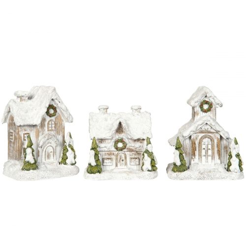 Liten dekoration med snöig by, 17 cm.