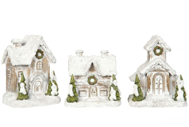 Liten dekoration med snöig by, 17 cm.