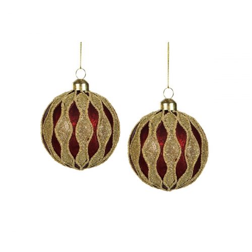 Julgranskulor med böljande glitterränder.