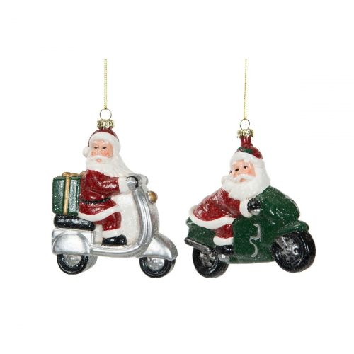 Hängdekoration med tomte på moped, 10 cm.