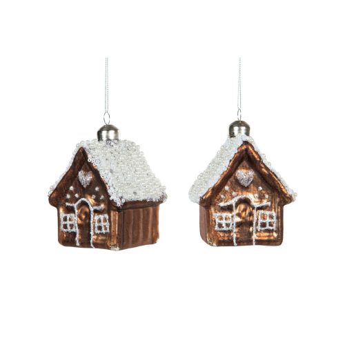 Hängande pepparkakshus i glas, 10 cm.