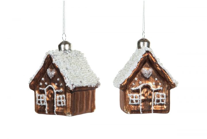 Hängande pepparkakshus i glas, 10 cm.