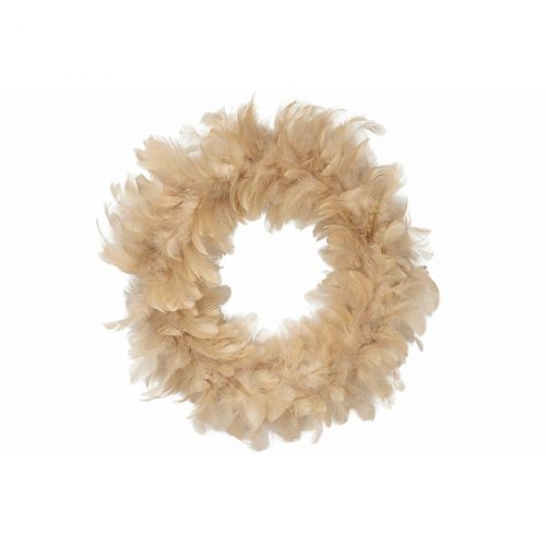 Dekorativ krans med fjädrar i naturliga toner för vår- och påskinredning